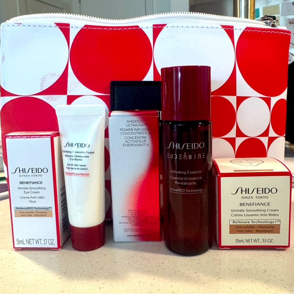 Shiseido Skincare Set with Red and White Bag